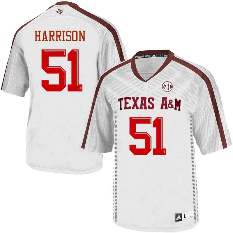 Men #51 Jarvis Harrison Texas A&M Aggies College Football Jerseys-White - Click Image to Close
